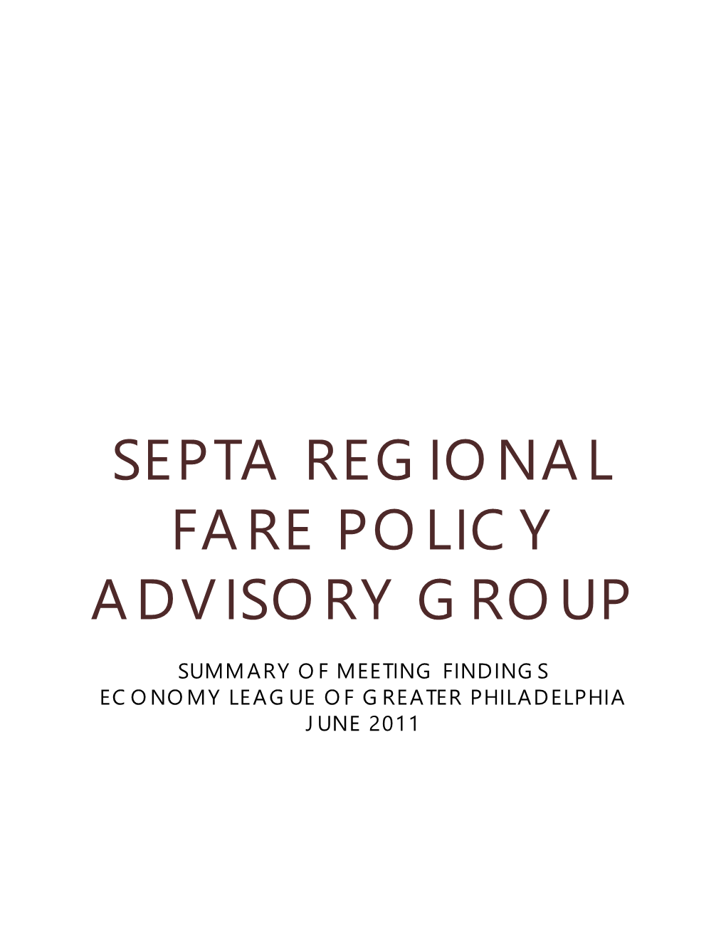 Septa Regional Fare Policy Advisory Group