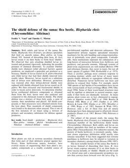 The Shield Defense of the Sumac Flea Beetle, Blepharida Rhois