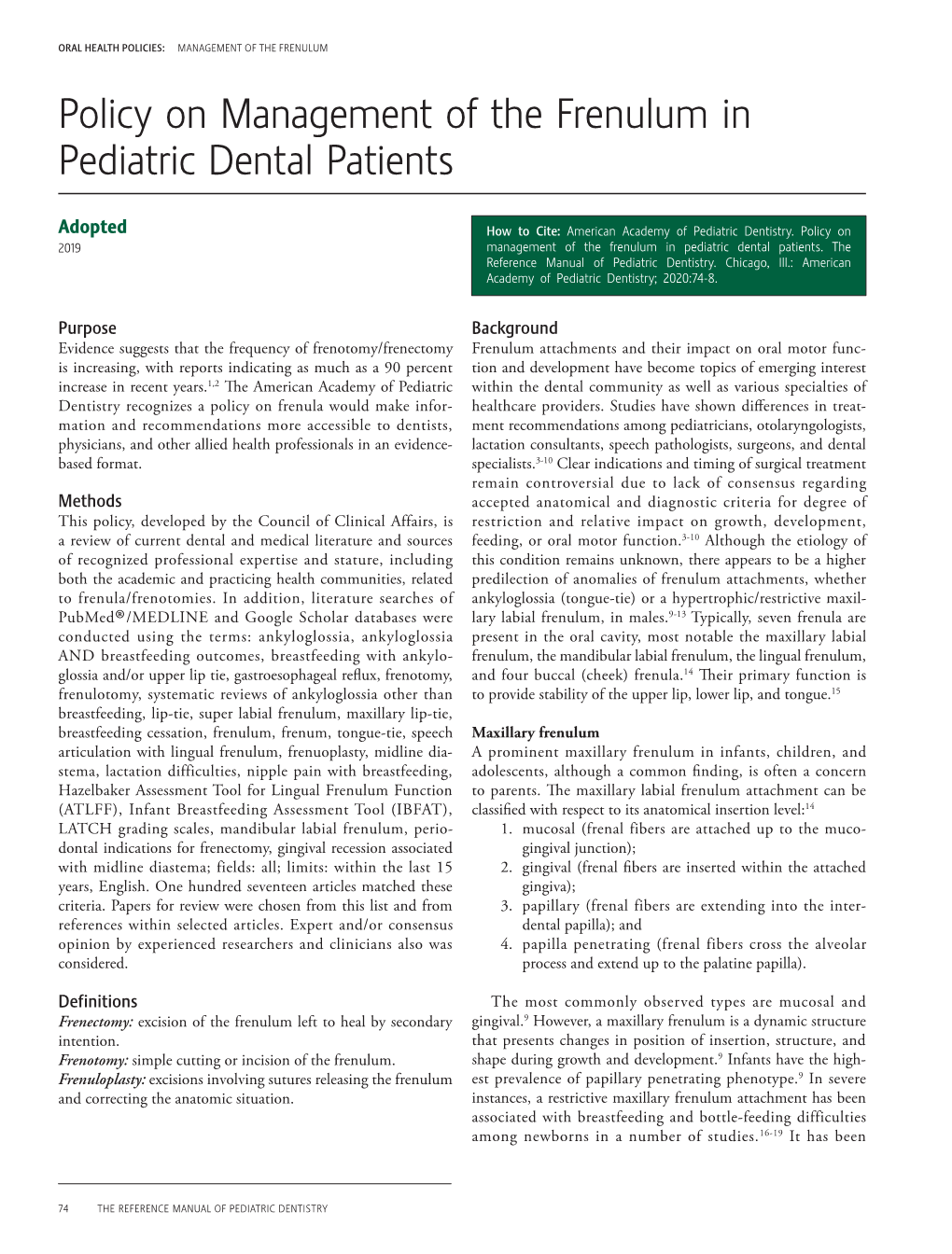Policy on Management of the Frenulum in Pediatric Dental Patients