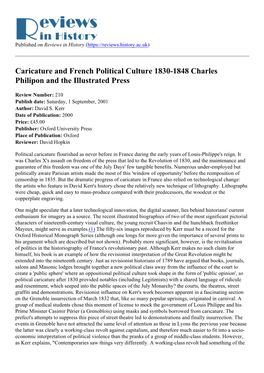 Caricature and French Political Culture 1830-1848 Charles Philipon and the Illustrated Press