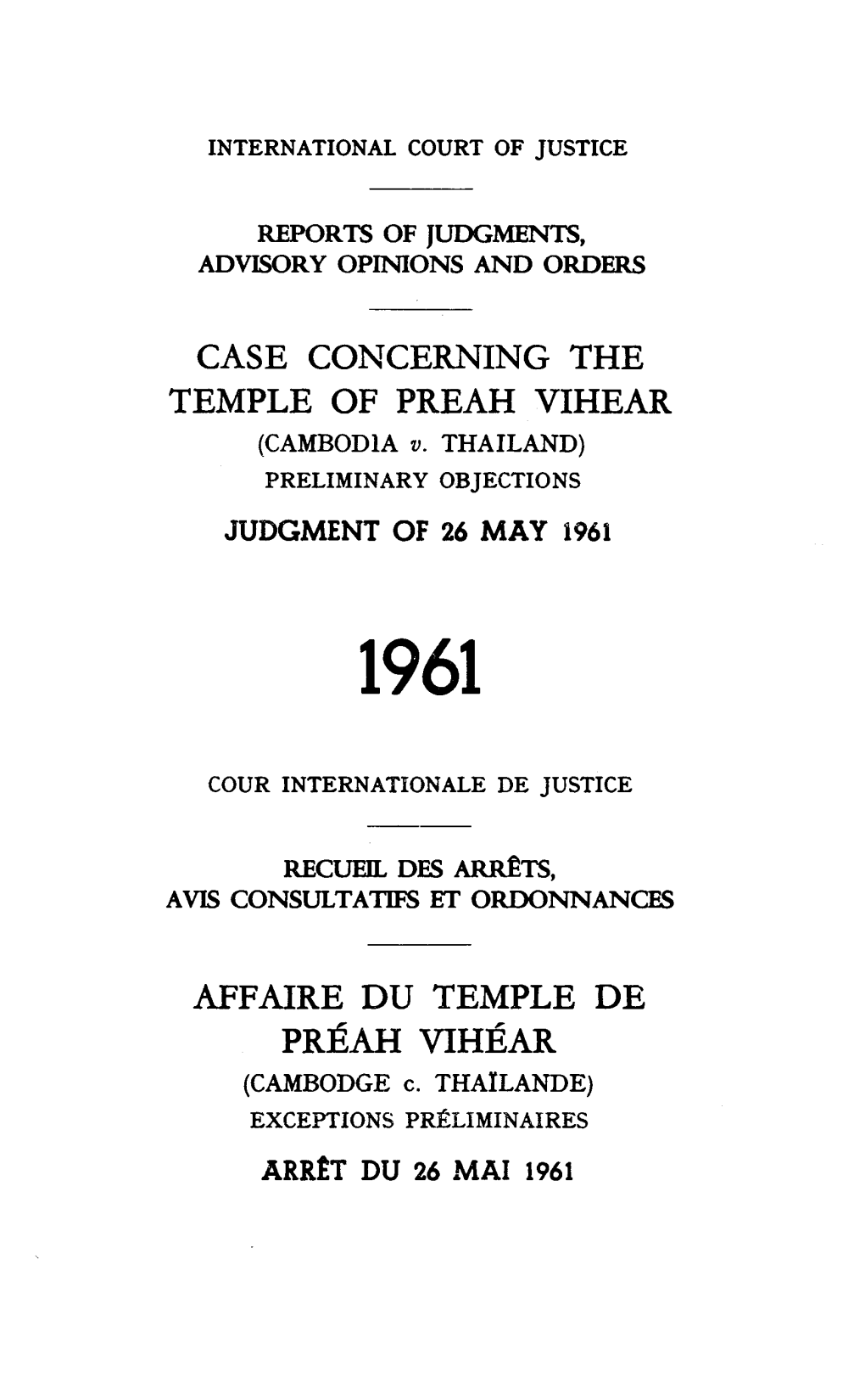 CASE CONCERNING the TEMPLE of PREAH VIHEAR (Cambodla V