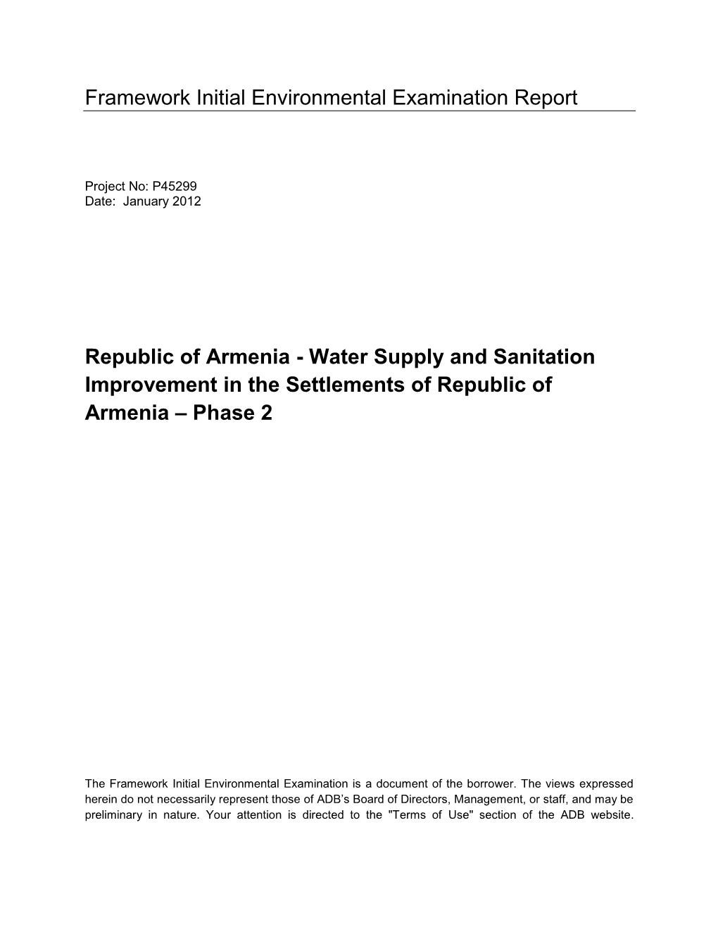 IEE: Armenia: Water Supply and Sanitation Improvement in The