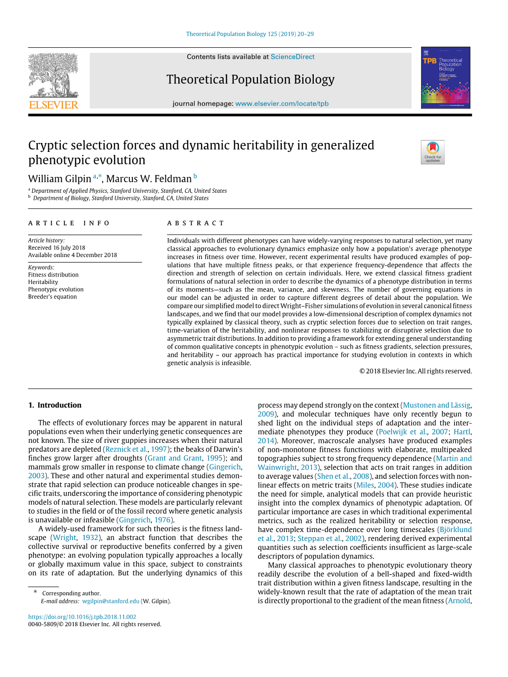 Theoretical Population Biology Cryptic Selection Forces and Dynamic