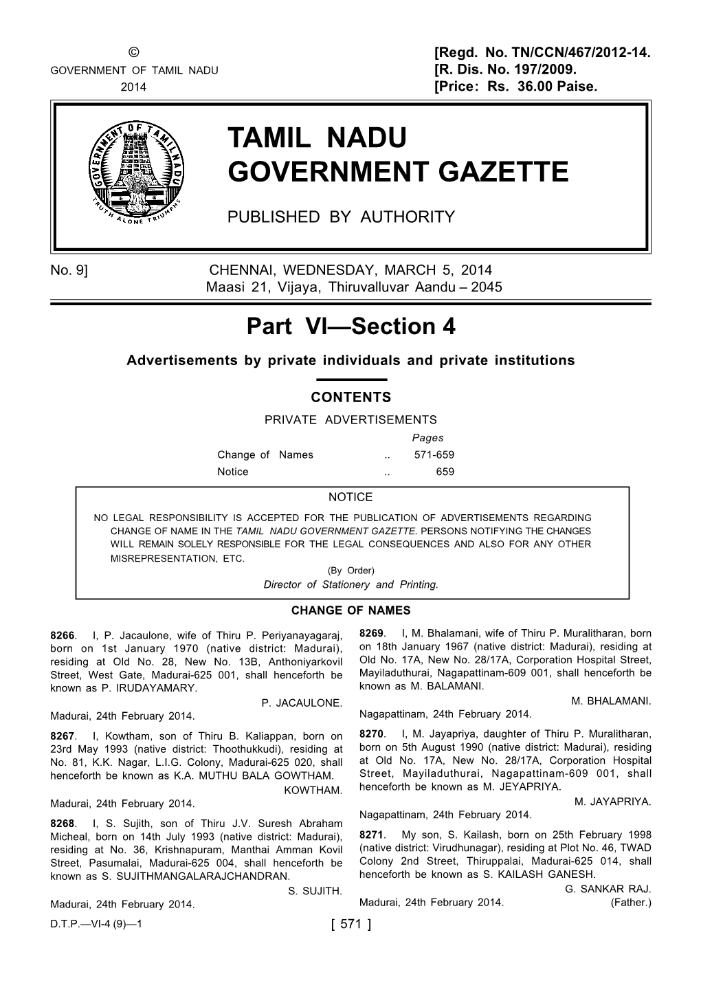 Tamil Nadu Government Gazette