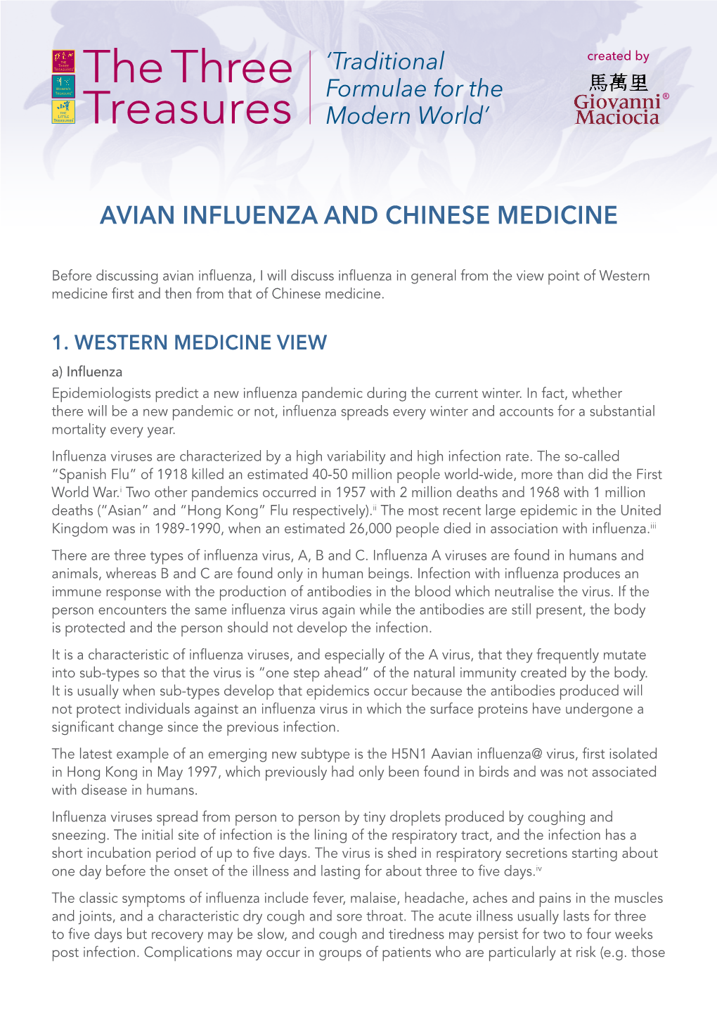 Avian Influenza and Chinese Medicine