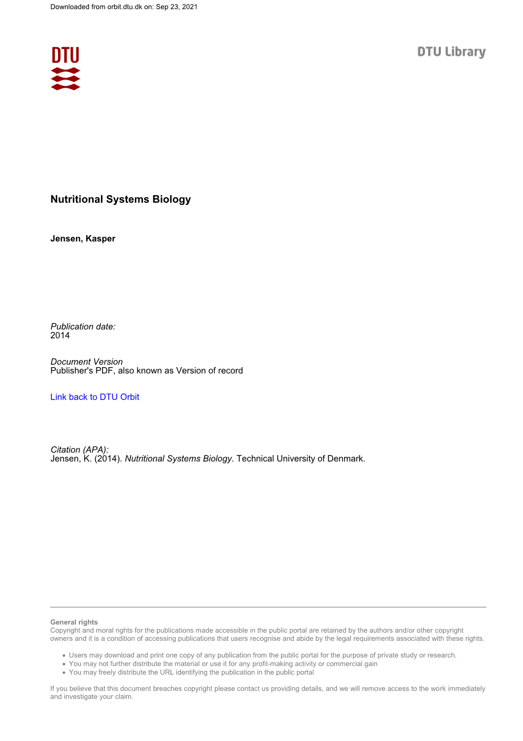Nutritional Systems Biology