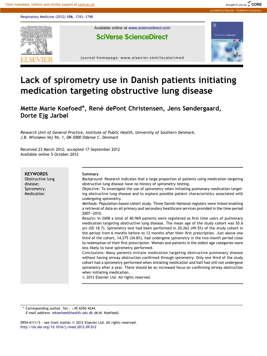 Lack of Spirometry Use in Danish Patients Initiating Medication Targeting Obstructive Lung Disease