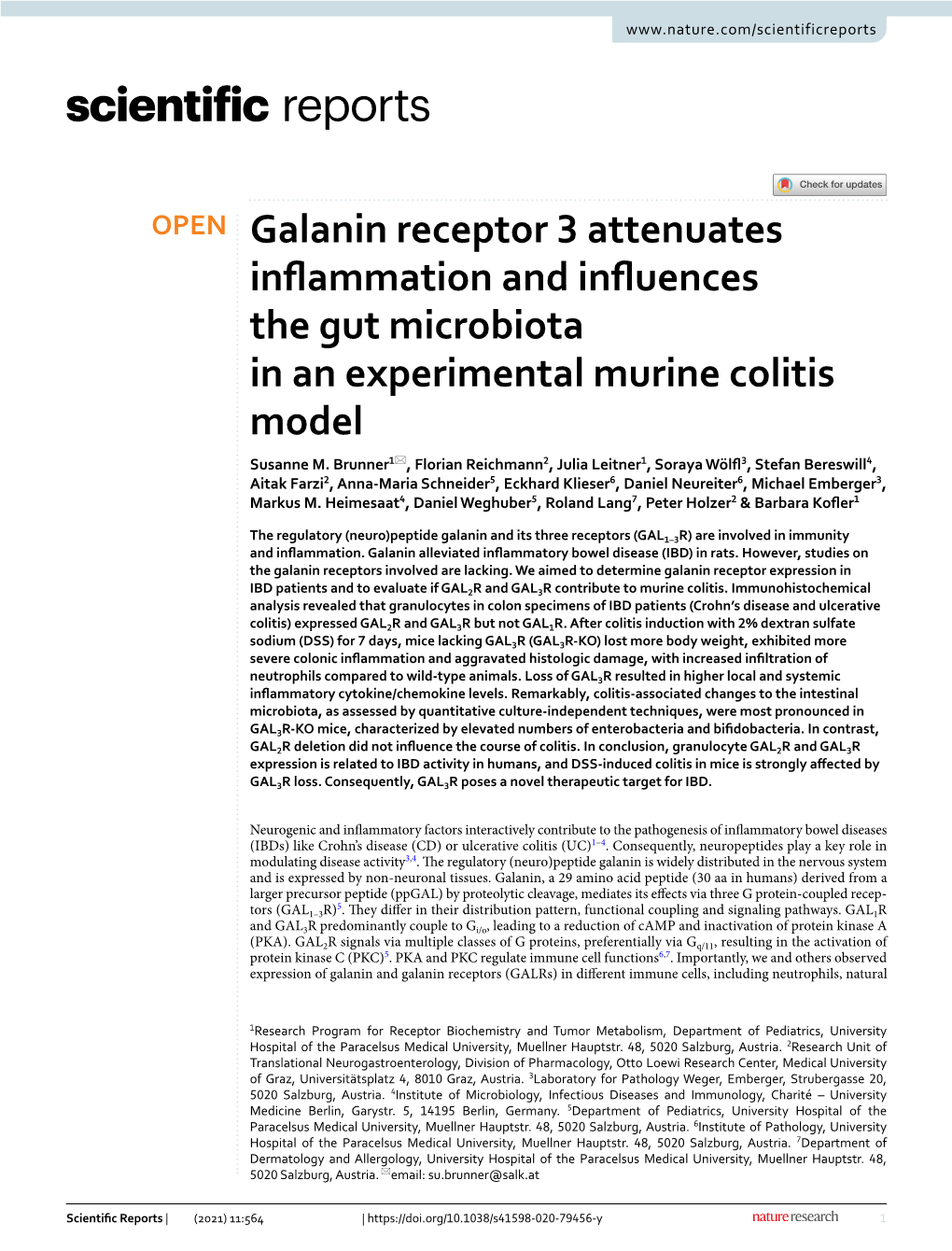 Galanin Receptor 3 Attenuates Inflammation and Influences the Gut