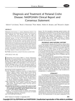 Diagnosis and Treatment of Perianal Crohn Disease: NASPGHAN Clinical Report and Consensus Statement
