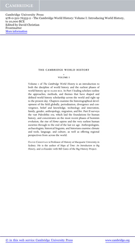 The Cambridge World History: Volume I: Introducing World History, to 10,000 BCE Edited by David Christian Frontmatter More Information