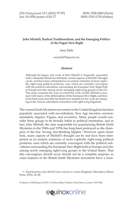 John Michell, Radical Traditionalism, and the Emerging Politics of the Pagan New Right