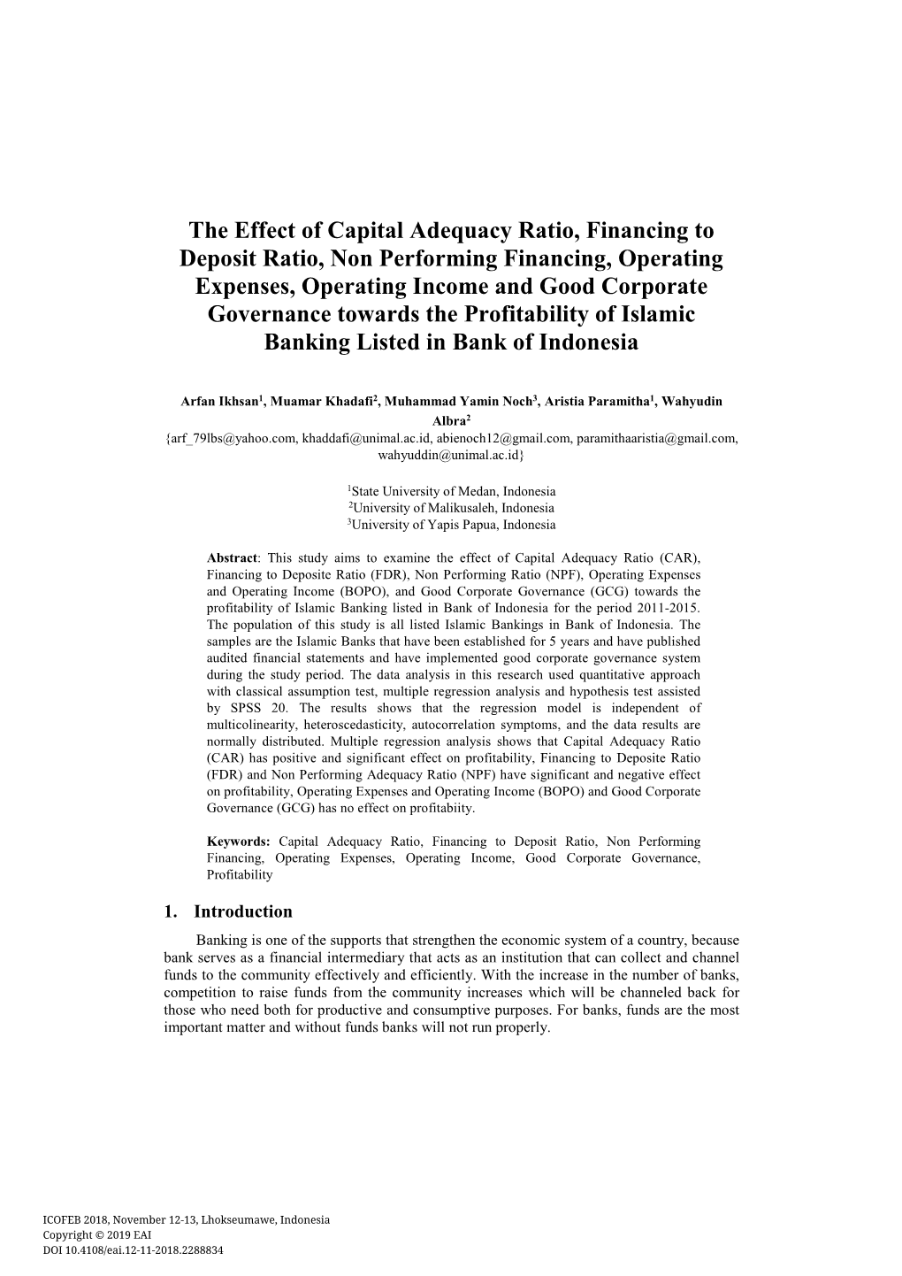 The Effect of Capital Adequacy Ratio, Financing To