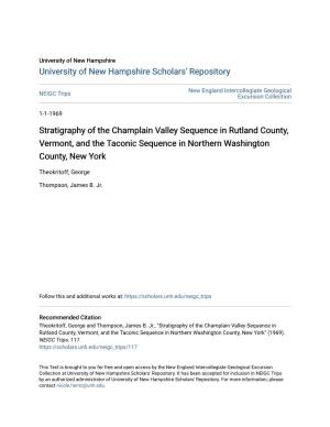 Stratigraphy of the Champlain Valley Sequence in Rutland County, Vermont, and the Taconic Sequence in Northern Washington County, New York