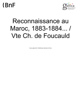 Reconnaissance Au Maroc, 1883-1884... / Vte Ch. De Foucauld