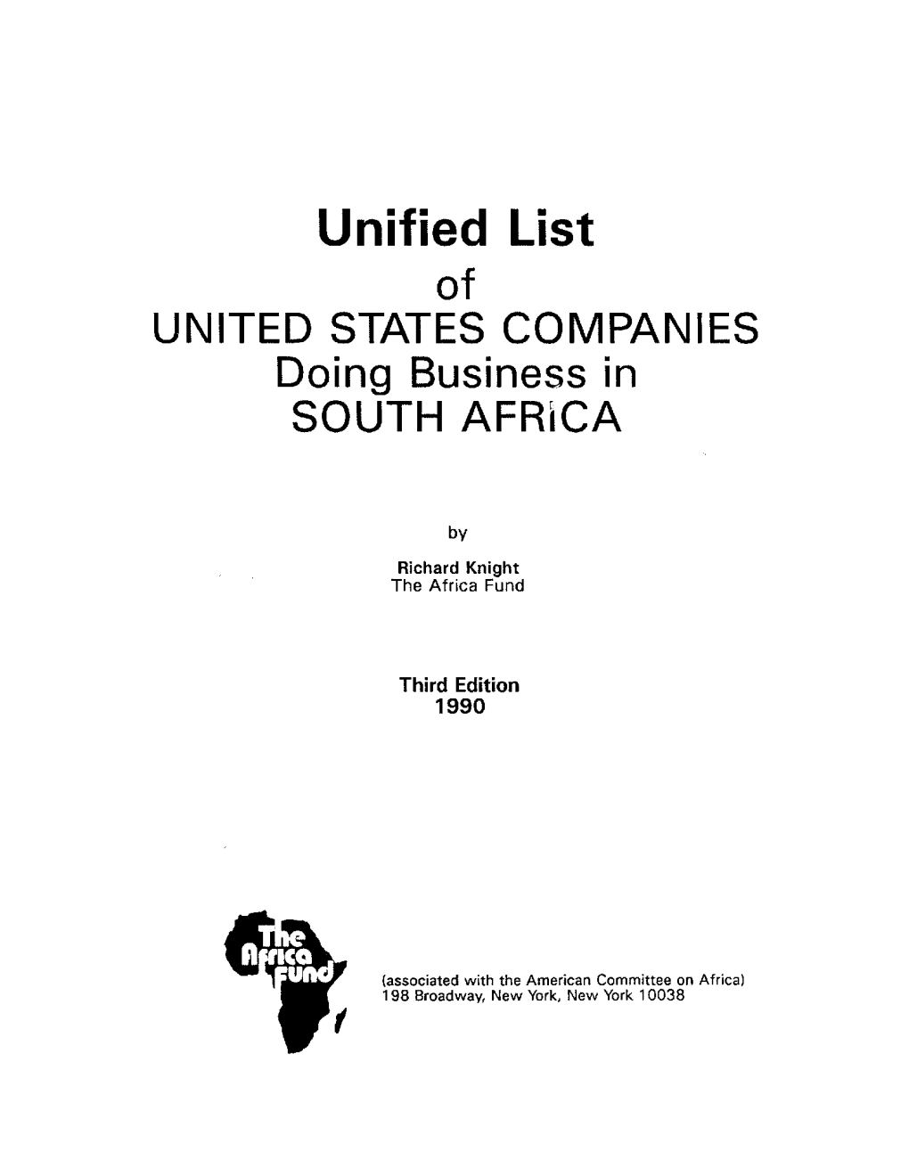 Unified List of UNITED STATES COMPANIES Doing Business in SOUTH AFRICA