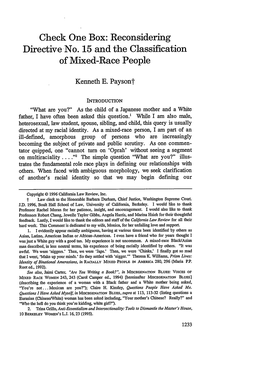 Check One Box: Reconsidering Directive No. 15 and the Classification of Mixed-Race People