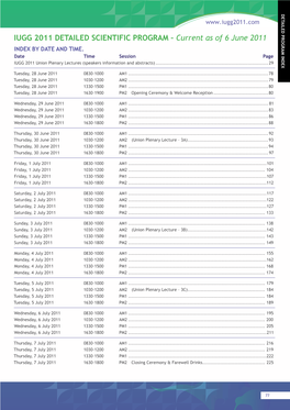 IUGG 2011 DETAILED SCIENTIFIC PROGRAM – Current As of 6 June 2011 INDEX by DATE and TIME