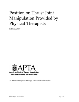 Position on Thrust Joint Manipulation Provided by Physical Therapists