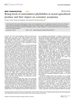 Rising Levels of Antioxidative Phyllobilins in Stored Agricultural Produce and Their Impact on Consumer Acceptance ✉ Cornelia A