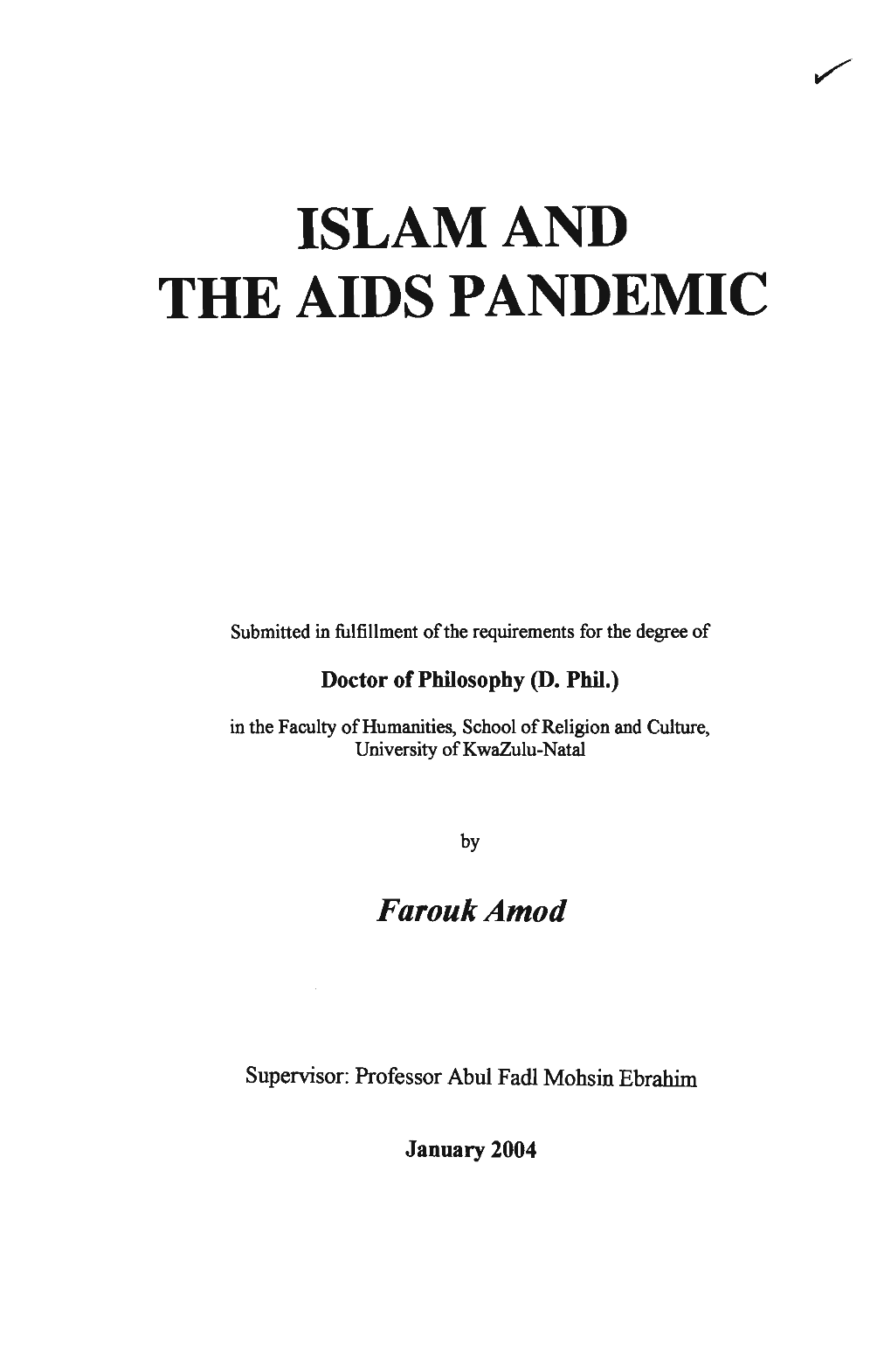 Islam and the Aids Pandemic