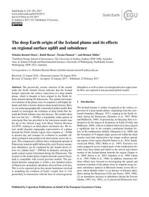The Deep Earth Origin of the Iceland Plume and Its Effects on Regional Surface Uplift and Subsidence