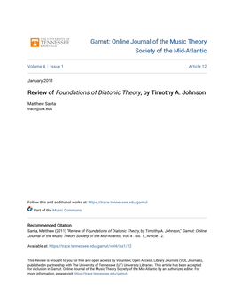 Review of Foundations of Diatonic Theory, by Timothy A. Johnson