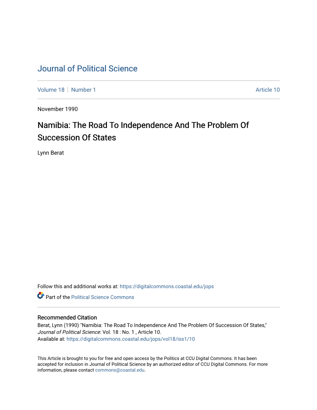 Namibia: the Road to Independence and the Problem of Succession of States