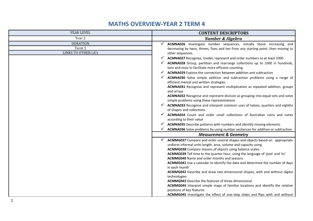 Maths Overview-Year 2 Term 4