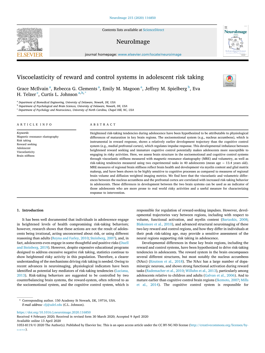 Viscoelasticity of Reward and Control Systems in Adolescent Risk Taking