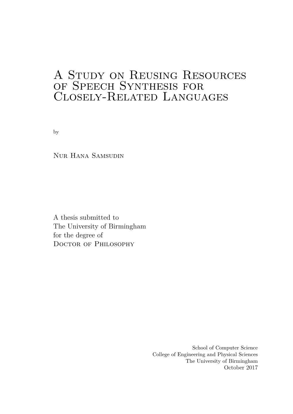 A Study on Reusing Resources of Speech Synthesis for Closely-Related Languages