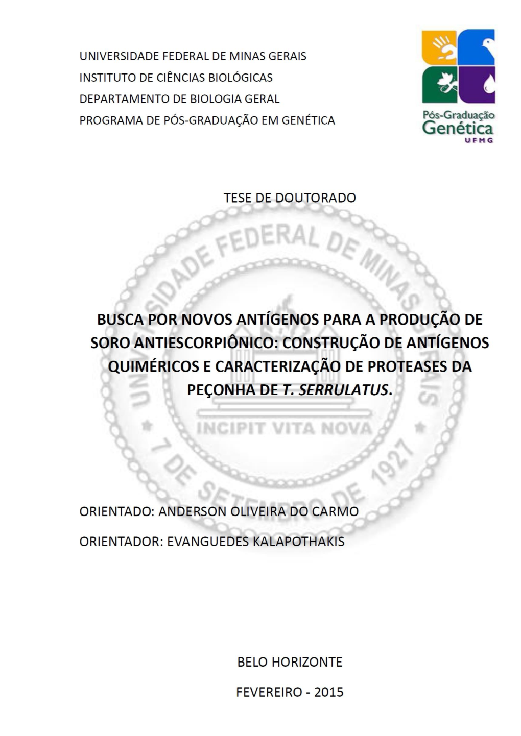 Anderson Oliveira Do Carmo Busca Por Novos Antígenos Para a Produção De Soro Antiescorpiônico