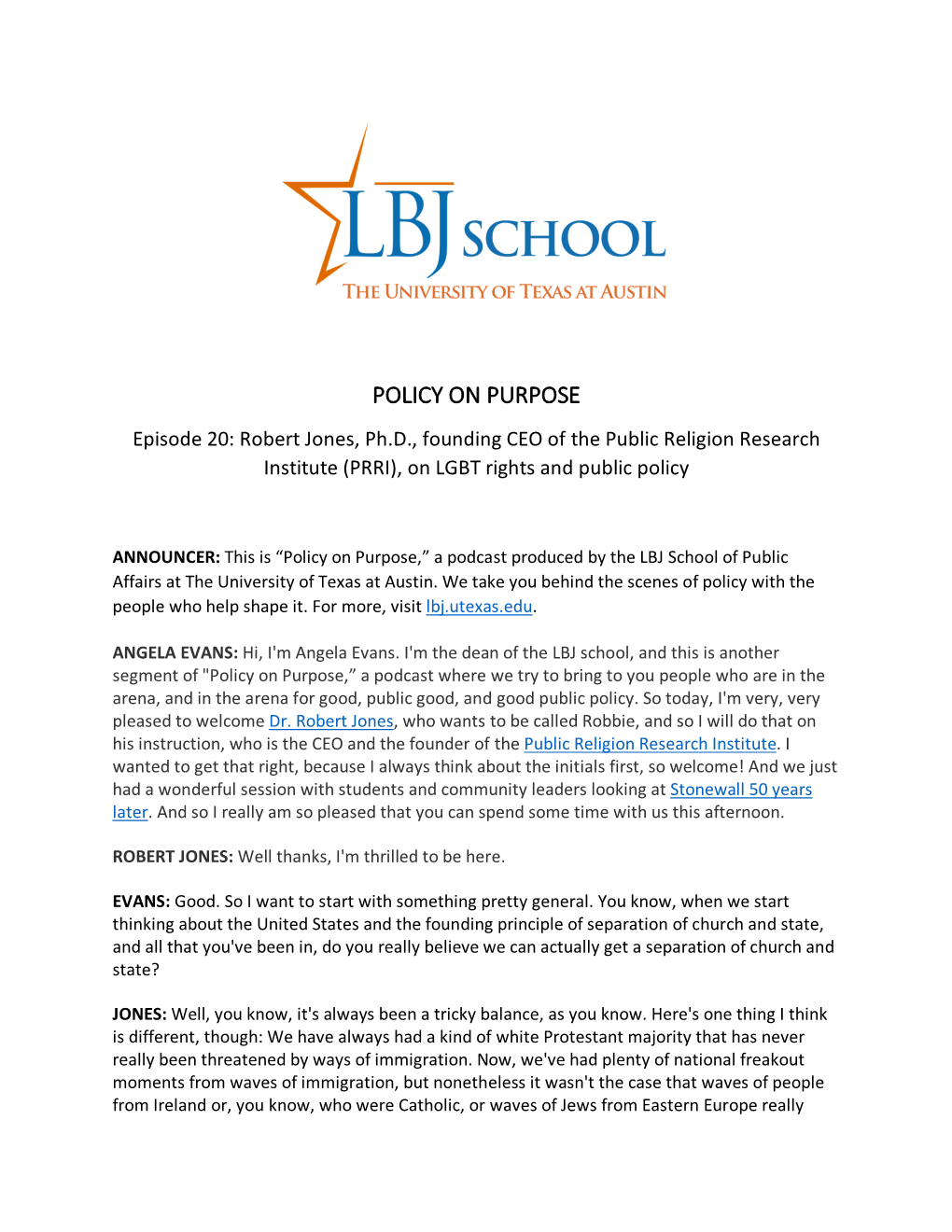 POLICY on PURPOSE Episode 20: Robert Jones, Ph.D., Founding CEO of the Public Religion Research Institute (PRRI), on LGBT Rights and Public Policy
