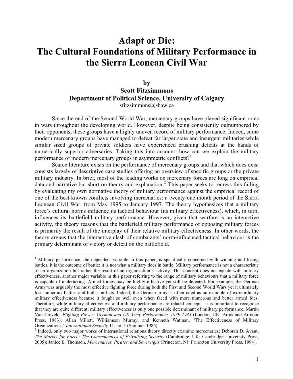 Adapt Or Die: the Cultural Foundations of Military Performance in the Sierra Leonean Civil War