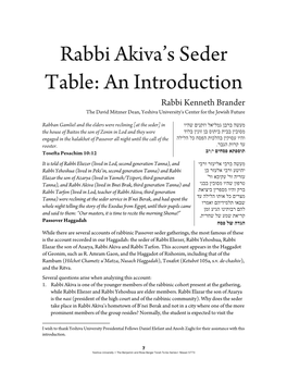 Rabbi Akiva's Seder Table: an Introduction1
