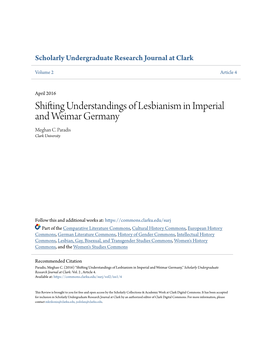 Shifting Understandings of Lesbianism in Imperial and Weimar Germany Meghan C