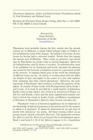 Theodosius, Sphaerica: Arabic and Medieval Latin Translations Edited by Paul Kunitzsch and Richard Lorch