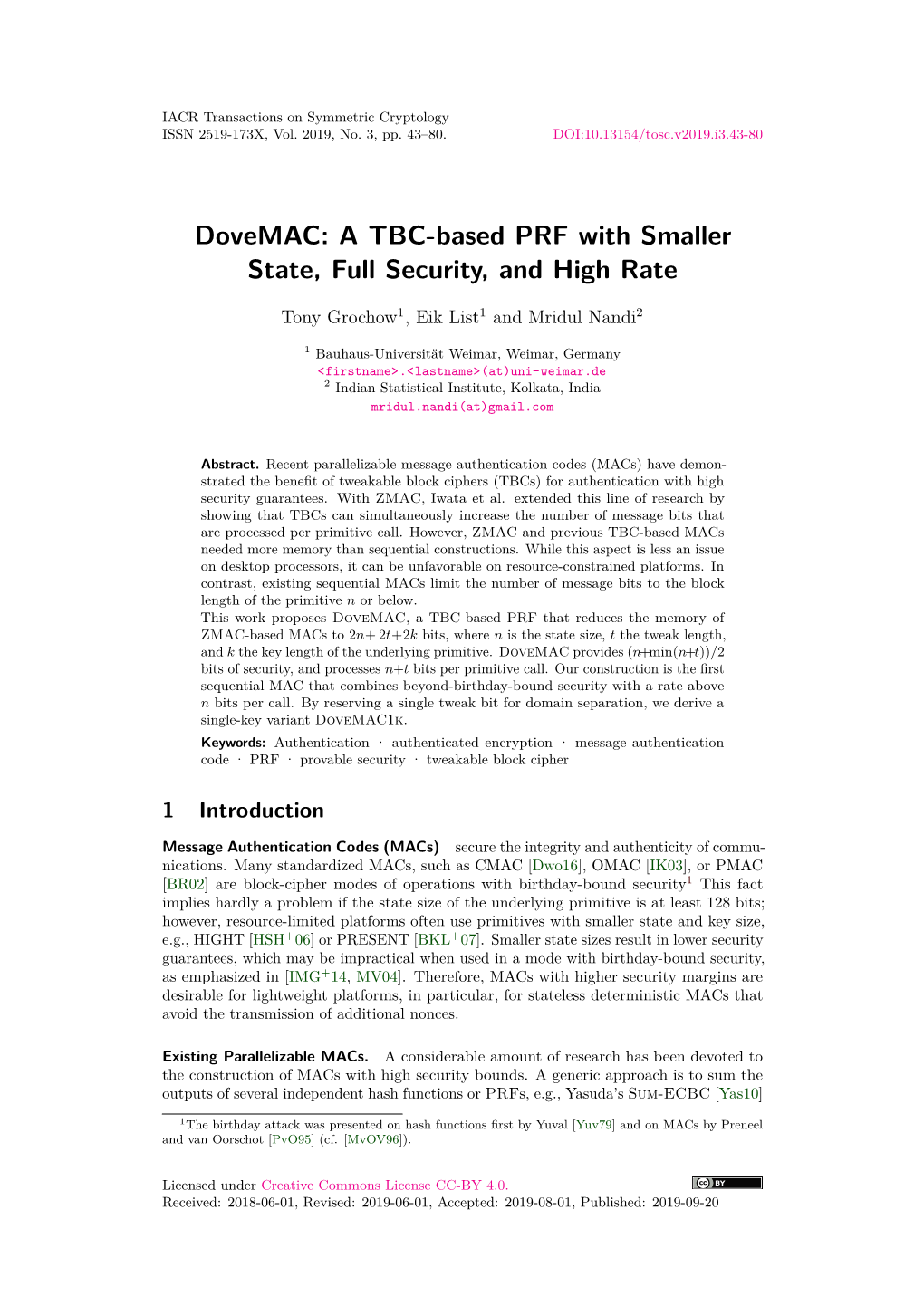 A TBC-Based PRF with Smaller State, Full Security, and High Rate