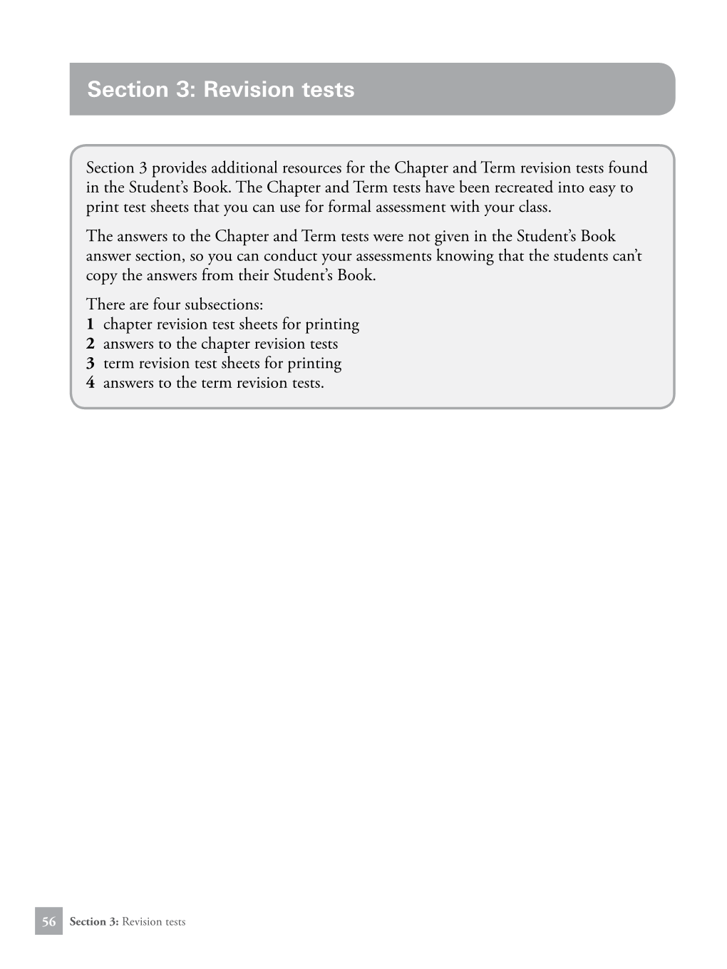 Section 3: Revision Tests Chapter Revision Test Sheets