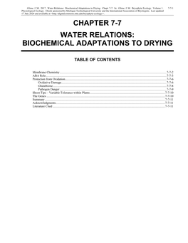 Biochemical Adaptations to Drying