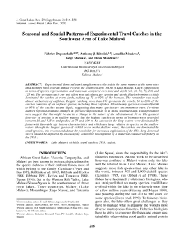 Seasonal and Spatial Patterns of Experimental Trawl Catches in the Southwest Arm of Lake Malawi