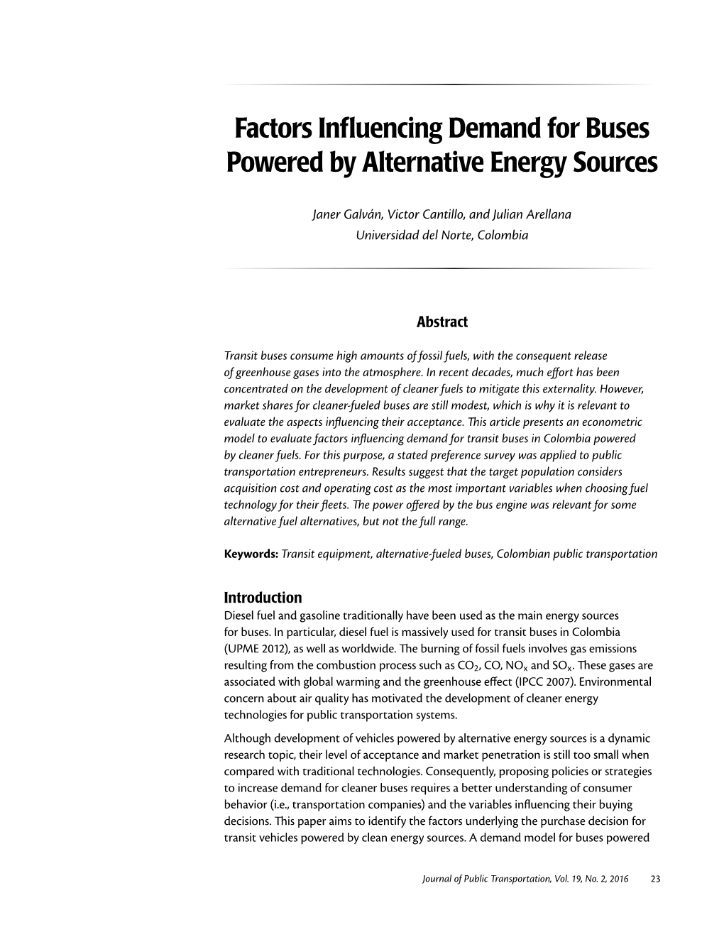 Factors Influencing Demand for Buses Powered by Alternative Energy Sources