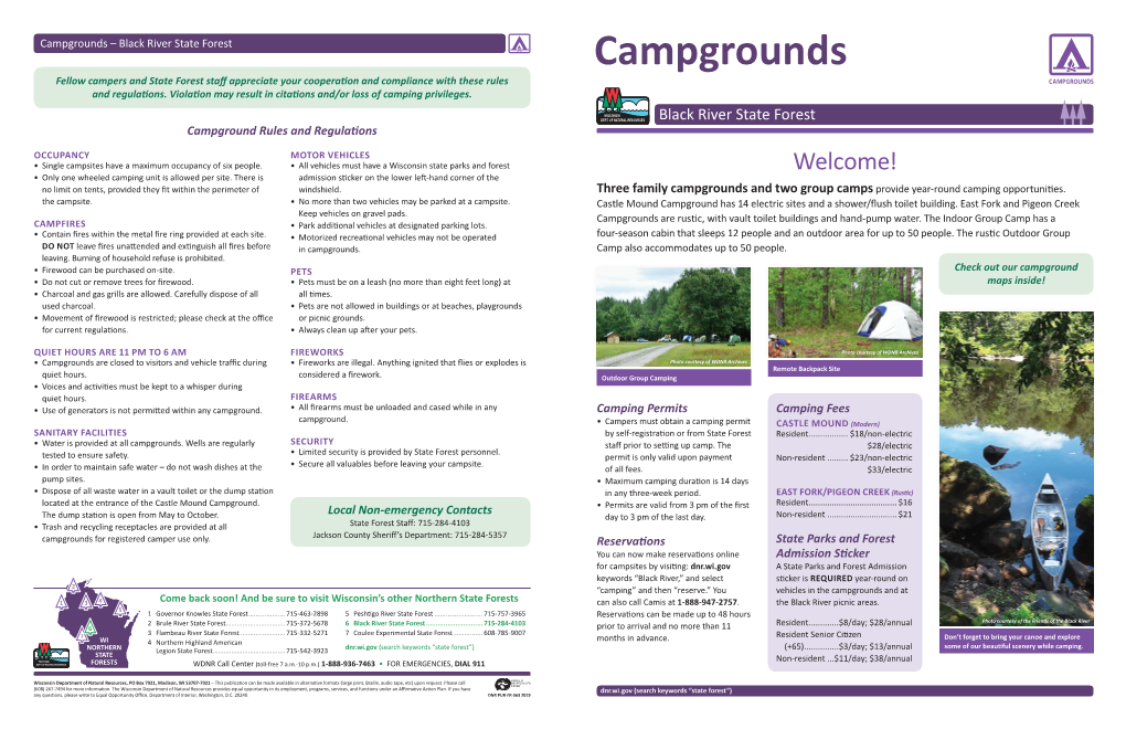 Campgrounds – Black River State Forest Campgrounds Fellow Campers and State Forest Staff Appreciate Your Cooperation and Compliance with These Rules and Regulations