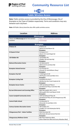 List of Public Access Wireless (Wifi)