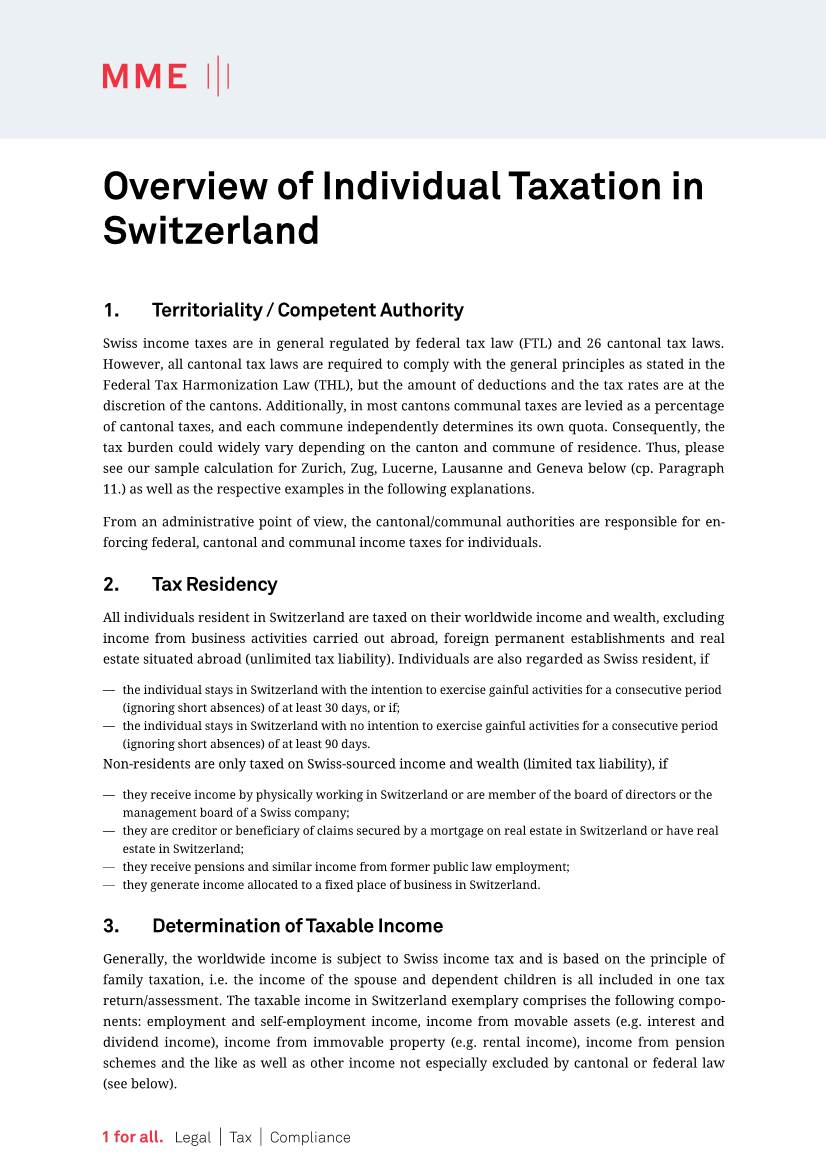 Overview of Individual Taxation in Switzerland