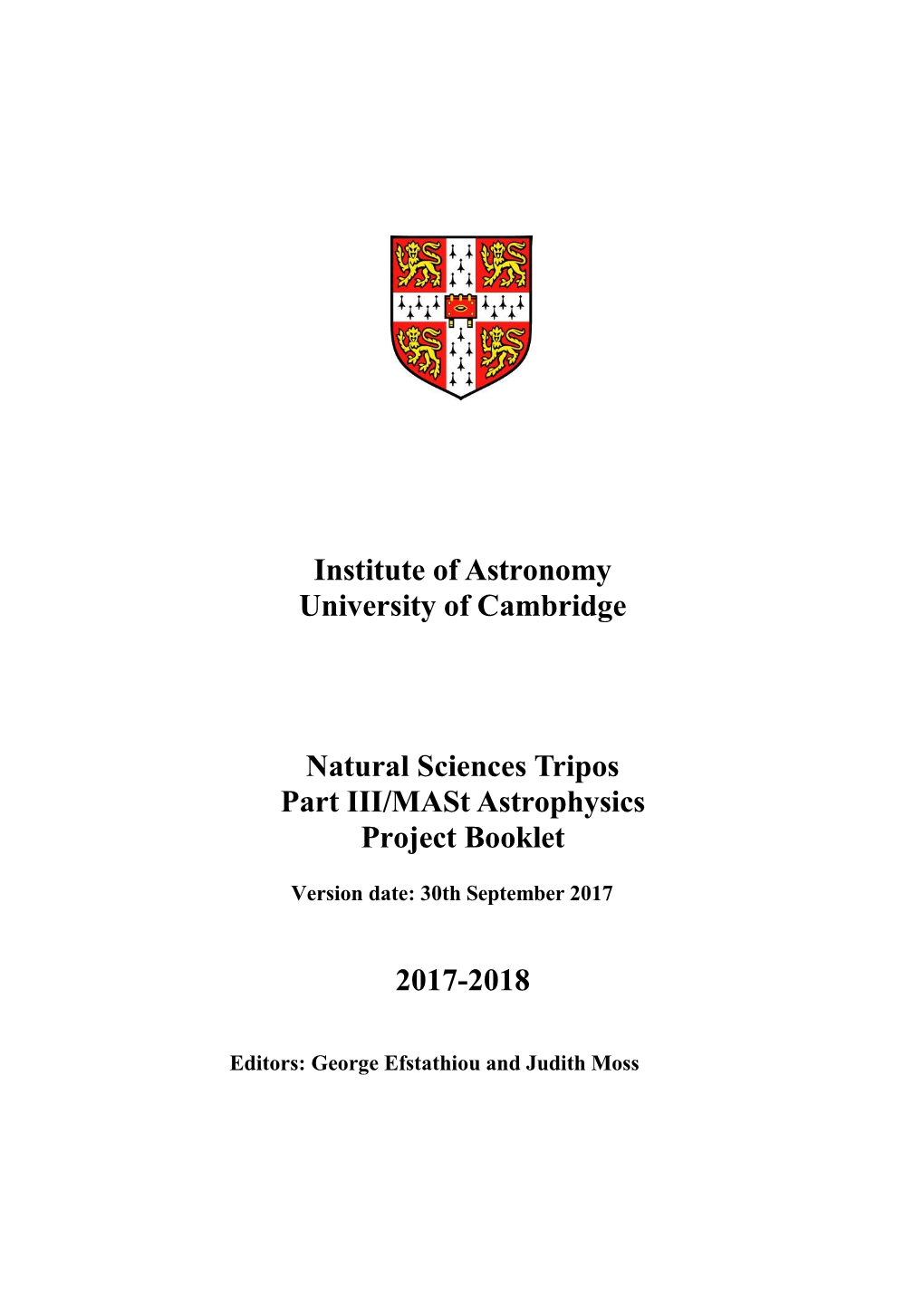 Institute of Astronomy University of Cambridge Natural Sciences Tripos