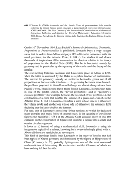 On the 10Th November 1494, Luca Pacioli's Summa De Arithmetica, Geometria, Proportioni Et Proportionalità Is Published; Leona