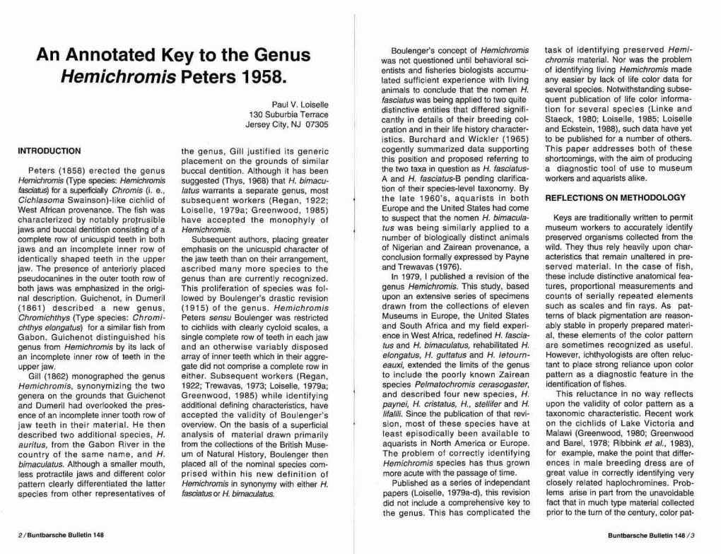 An Annotated Key to the Genus Hemichromis Peters 1958