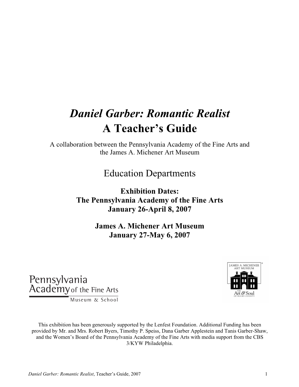 Daniel Garber: Romantic Realist a Teacher’S Guide