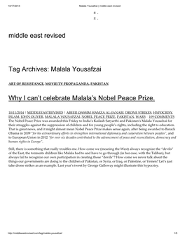 Malala Yousafzai Why I Can't Celebrate Malala's Nobel Peace Prize