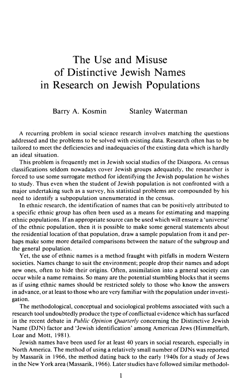 The Use and Misuse of Distinctive Jewish Names in Research on Jewish Populations